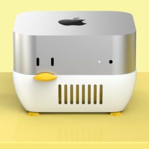 Duck-shaped base stand for Mac mini M4 with front power button